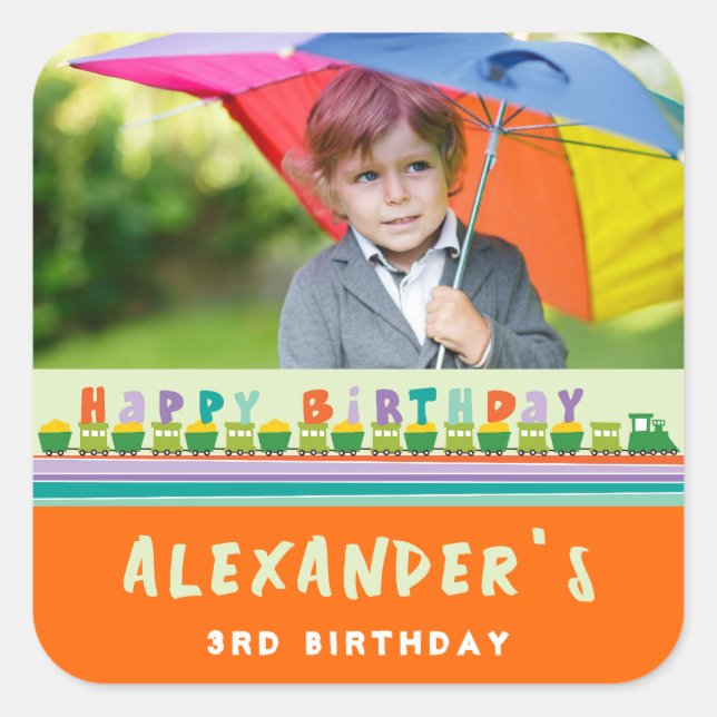 Birthday Train Gift Favors Custom Label Sticker (Front)