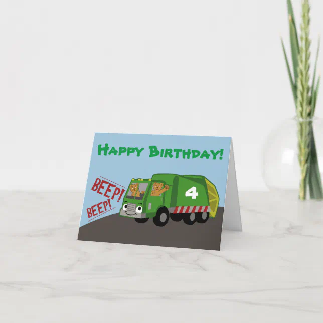 Birthday Trash Truck Card | Zazzle
