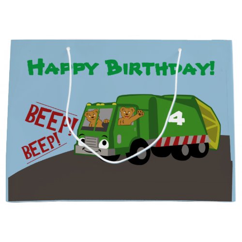 Birthday Trash Truck Large Gift Bag