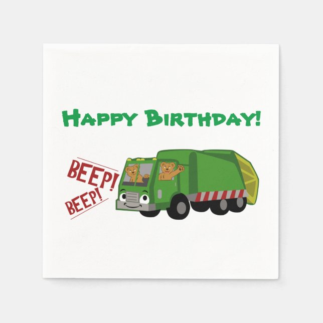 Birthday Trash Truck Napkins (Front)