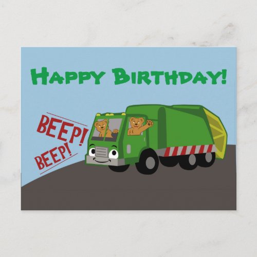 Birthday Trash Truck Postcard