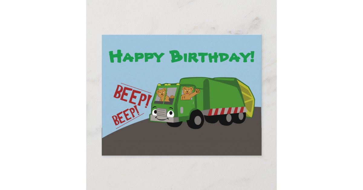Birthday Trash Truck Postcard | Zazzle
