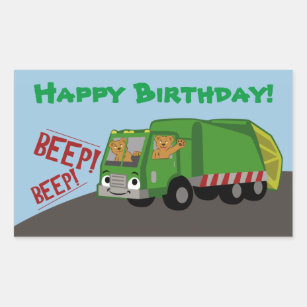 Birthday Trash Truck Rectangular Sticker