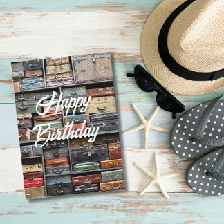 Birthday Travel Vintage Suitcases Colorful Stylish Card