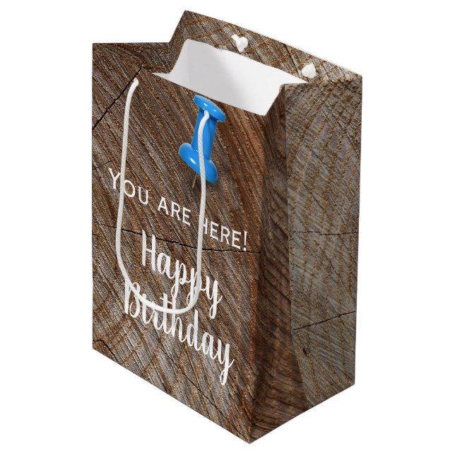 Birthday Tree Rings with Push Pin Medium Gift Bag (Front Angled)