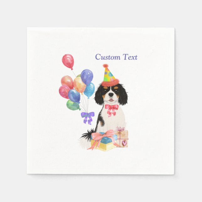 Birthday Tri Cavalier King Charles Spaniel   Napkins (Front)