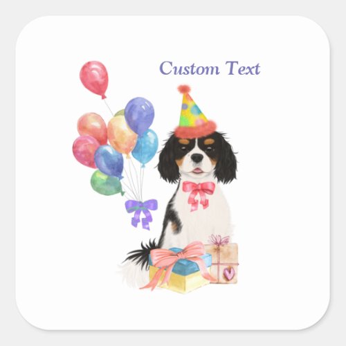 Birthday Tri Cavalier King Charles Spaniel  Square Sticker