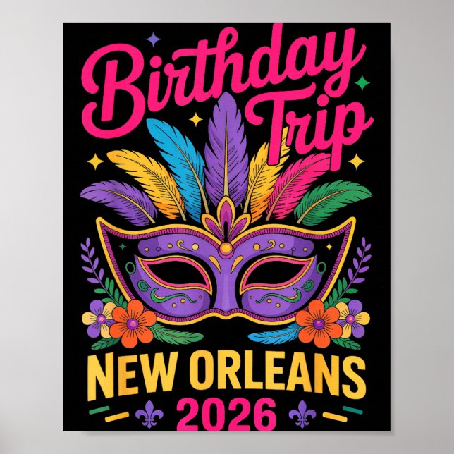 Birthday Trip New Orleans 2026 Matching Mardi Gras Poster (Front)