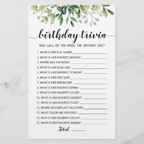 Birthday Trivia editable game