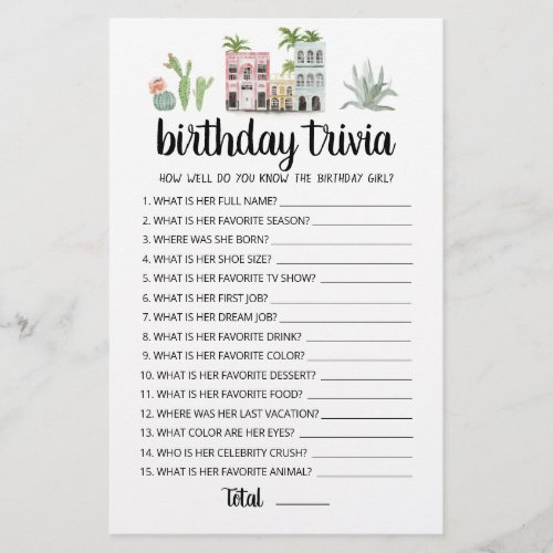 Birthday Trivia editable game