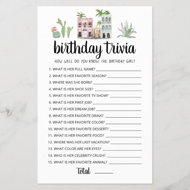 Birthday Trivia editable game (Front)