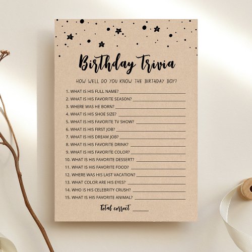 Birthday Trivia editable game Card