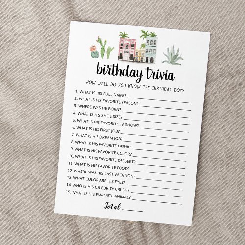 Birthday Trivia editable game Card