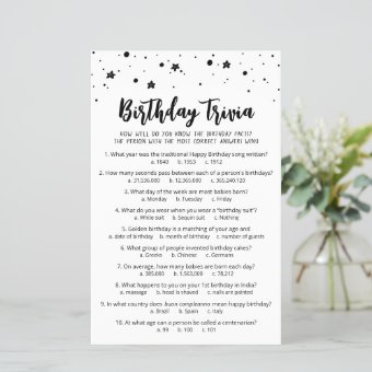 Birthday Trivia Game With Answers Birthday Party | Zazzle