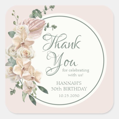 Birthday Tropical Floral Square Sticker