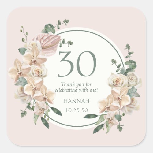 Birthday Tropical Floral Thank You Square Sticker