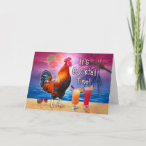 Birthday Tropical Funny Rooster Cocktails Beach Card