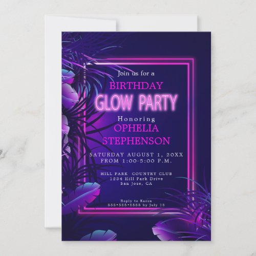 Birthday  Tropical Neon Glow Birthday Invitation