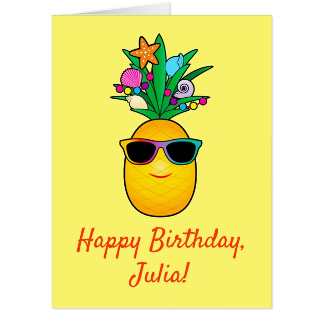 Birthday!: Tropical Pineapple Cartoon with Shades Card (Front)