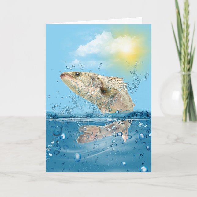 Birthday Trout Fish in Jumping Out of the Water Card (Front)