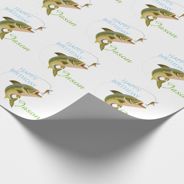Birthday Trout & Fly Personalized Wrapping Paper (Corner)