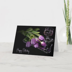 Birthday Tulip Bouquet and Wine Glass Card