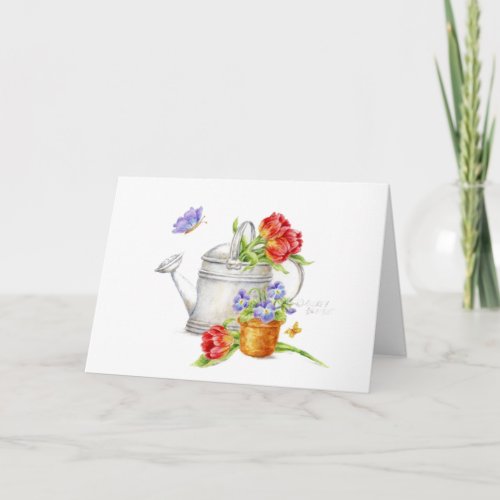 Birthday Tulip Watering Can Wishes Blessings Card