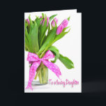 Birthday Tulips for Daughter Card<br><div class="desc">Bright pink tulips in vase with polka dot bow for Daughter.</div>