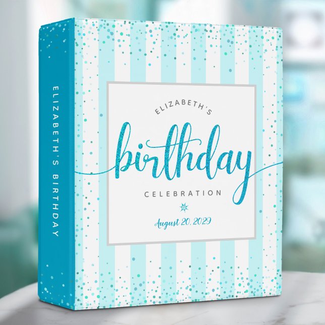 Birthday turquoise glitter script modern girly  mini binder (Creator Uploaded)
