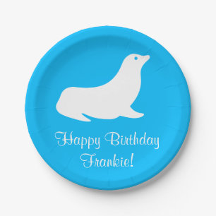 Birthday Turquoise Sea Lion 4Frankie (Name) Paper Plates
