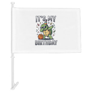 Birthday Turtle Basketball Party Vector Design_1 Car Flag