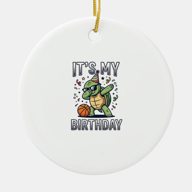 Birthday Turtle Basketball Party Vector Design_1 Ceramic Ornament (Front)