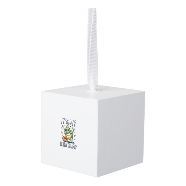 Birthday Turtle Basketball Party Vector Design_1 Cube Ornament (Back Angled)