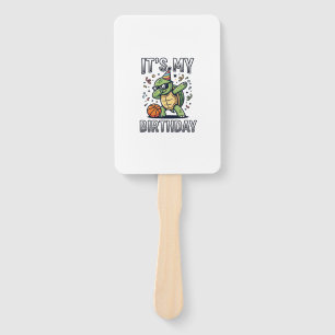 Birthday Turtle Basketball Party Vector Design_1 Hand Fan