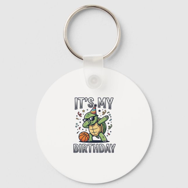 Birthday Turtle Basketball Party Vector Design_1 Keychain (Front)