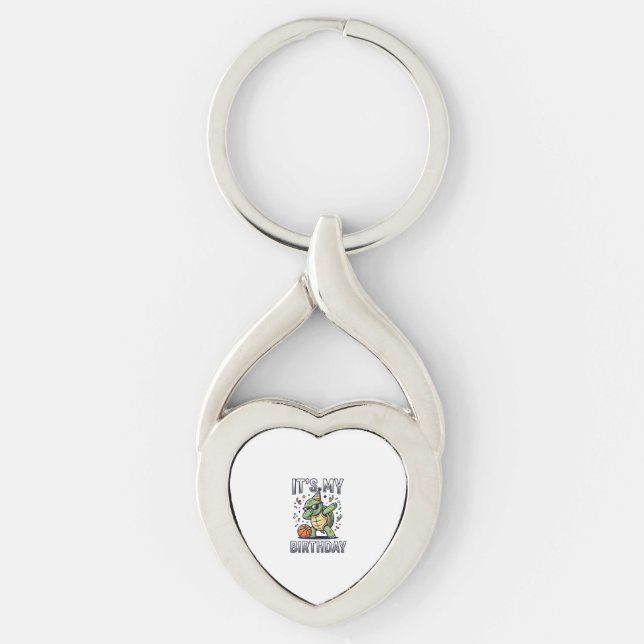 Birthday Turtle Basketball Party Vector Design_1 Keychain (Front)