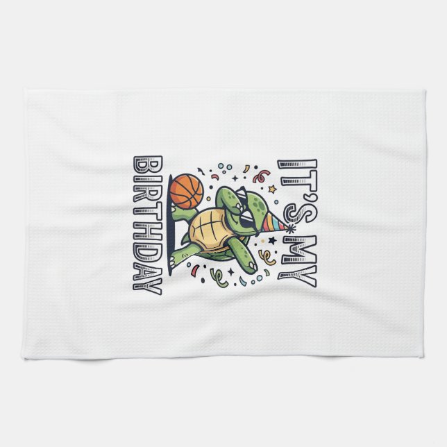 Birthday Turtle Basketball Party Vector Design_1 Kitchen Towel (Horizontal)
