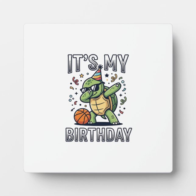 Birthday Turtle Basketball Party Vector Design_1 Plaque (Front)