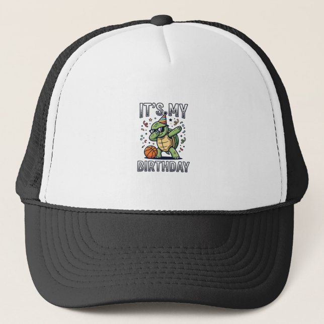 Birthday Turtle Basketball Party Vector Design_1 Trucker Hat (Front)