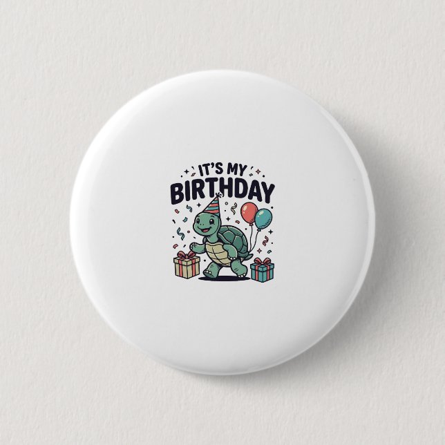 Birthday Turtle Party Vector Design_1 Button (Front)