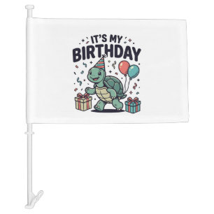 Birthday Turtle Party Vector Design_1 Car Flag