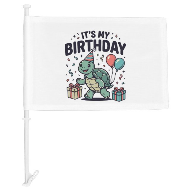 Birthday Turtle Party Vector Design_1 Car Flag (Front)
