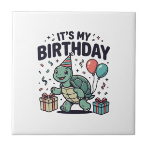 Birthday Turtle Party Vector Design_1 Ceramic Tile