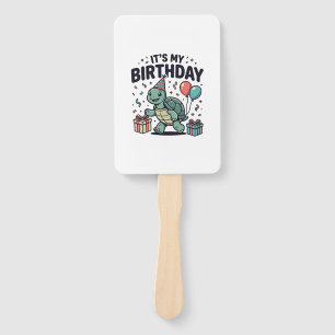 Birthday Turtle Party Vector Design_1 Hand Fan