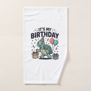 Birthday Turtle Party Vector Design_1 Hand Towel