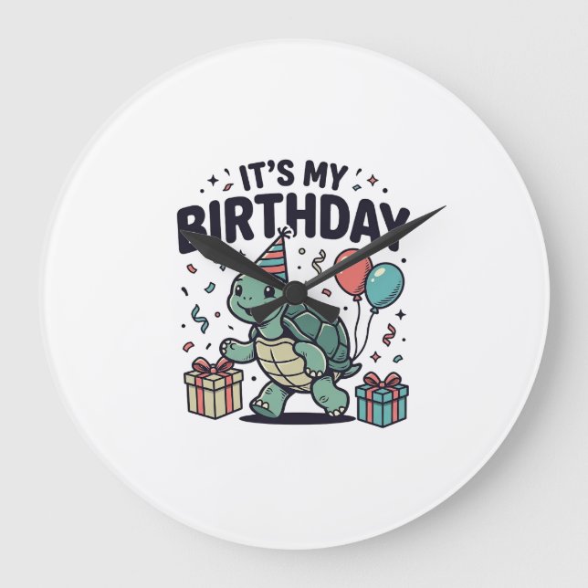 Birthday Turtle Party Vector Design_1 Large Clock (Front)