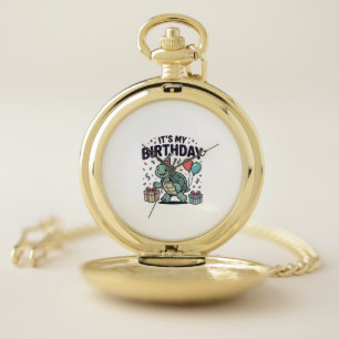 Birthday Turtle Party Vector Design_1 Pocket Watch