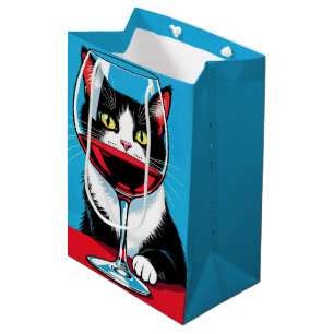 Birthday Tuxedo Cat Looking Through a Wine Glass Medium Gift Bag