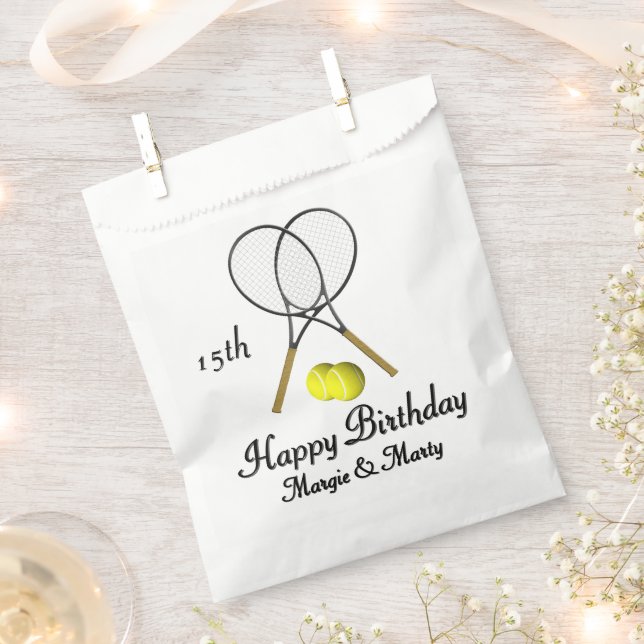 Birthday Twins Tennis Sports Congratulations Favor Bag (Clipped)