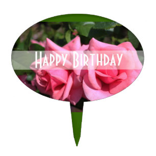 birthday two perfect hot pink rose flowers. love cake topper
